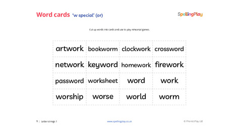 Word game cards: